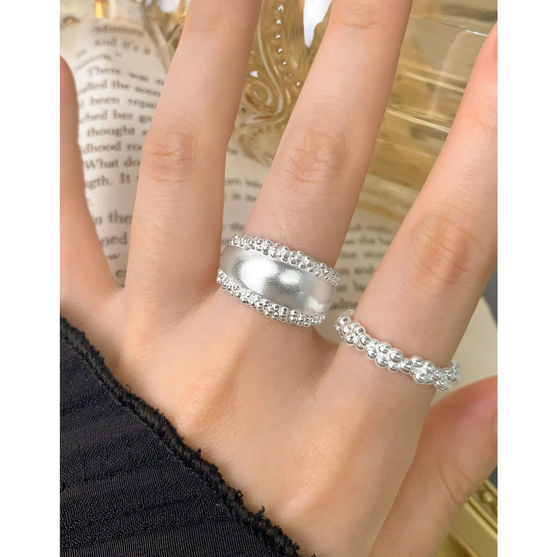 JZ1814 CHOZON S925 خاتم بيان من الفضة الصلبة التصميم الأصلي بالجملة مجوهرات قابلة للتعديل للنساء