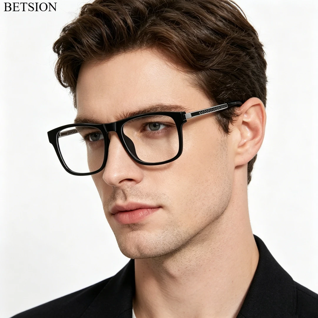 BETSION Retro Square Rectangle Frame Design Men's Reading Glasses Blue Light Blocking Glasses Customizable Prescription #204