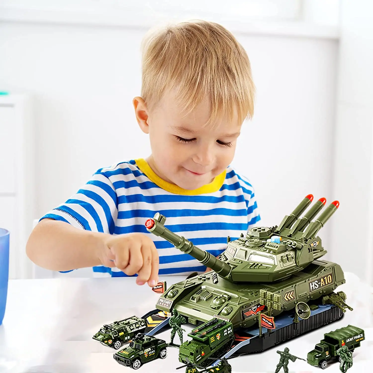 Tank Toy Sets Military Toys Tank Transport with Mini Battle Car and Army Men Army Toys Tank with Lights & Sounds Gift for Kids