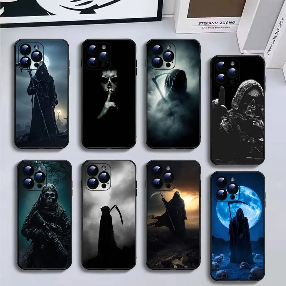 

Grim Reaper Skull Skeleton Cool Phone Case For iPhone16,15,14,13,12,11 Plus,Pro Max,XS,X,XR,SE,Mini,8,7,Soft Black Cover