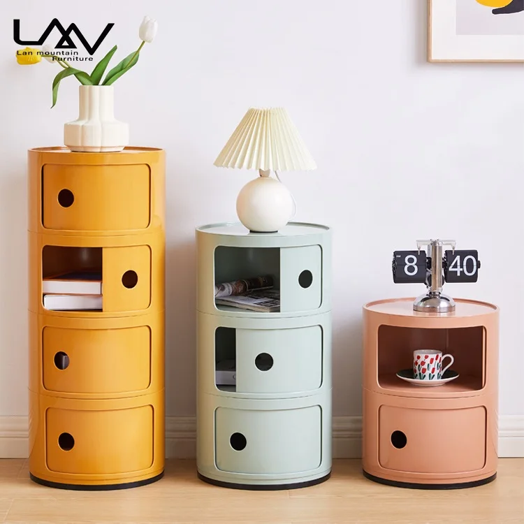 Modern Design ABS Plastic Storage Round Cabinet 3 Layers Stackable Side Table for Living Room Bed Room