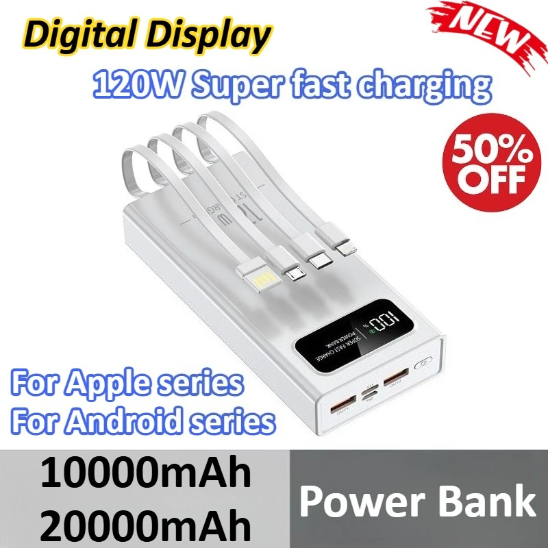 

10000mAh 20000mAh PowerBank 120W Super Fast Charging Portable Digital Display External Battery for IPhone for Samsung for Xiaomi