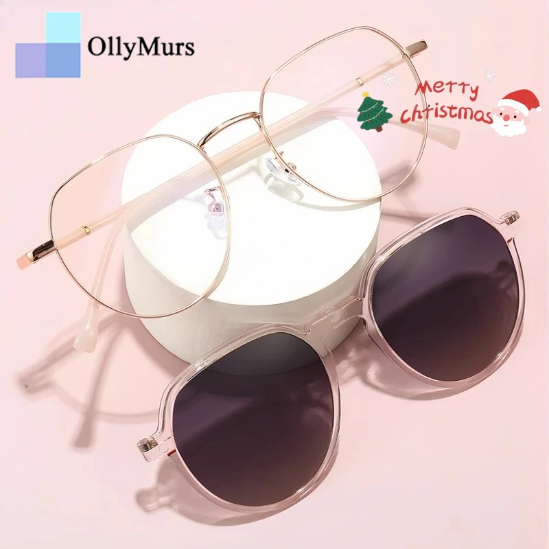 

OLLYMURS модные магнитные поляризационные очки на клипсе женские ретро многоугольные анти-УФ-оптические очки по рецепту оправа 81001