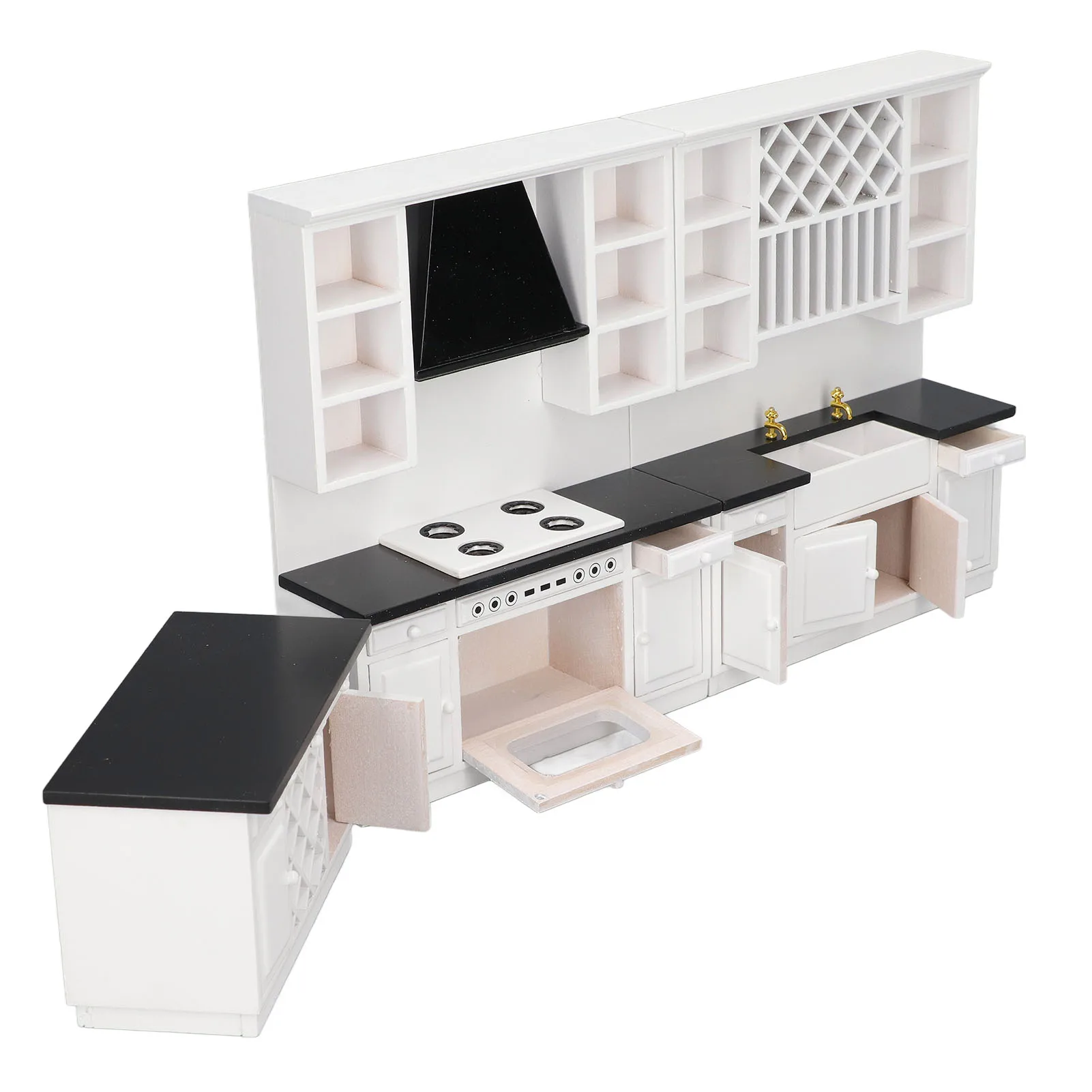 مجموعة خزانة المطبخ لبيت الدمى 1/12 خشب البتولا مصغرة منصة مشروبات للدمى ديكورات منزلية مجموعة خزانة المطبخ لبيت الدمى