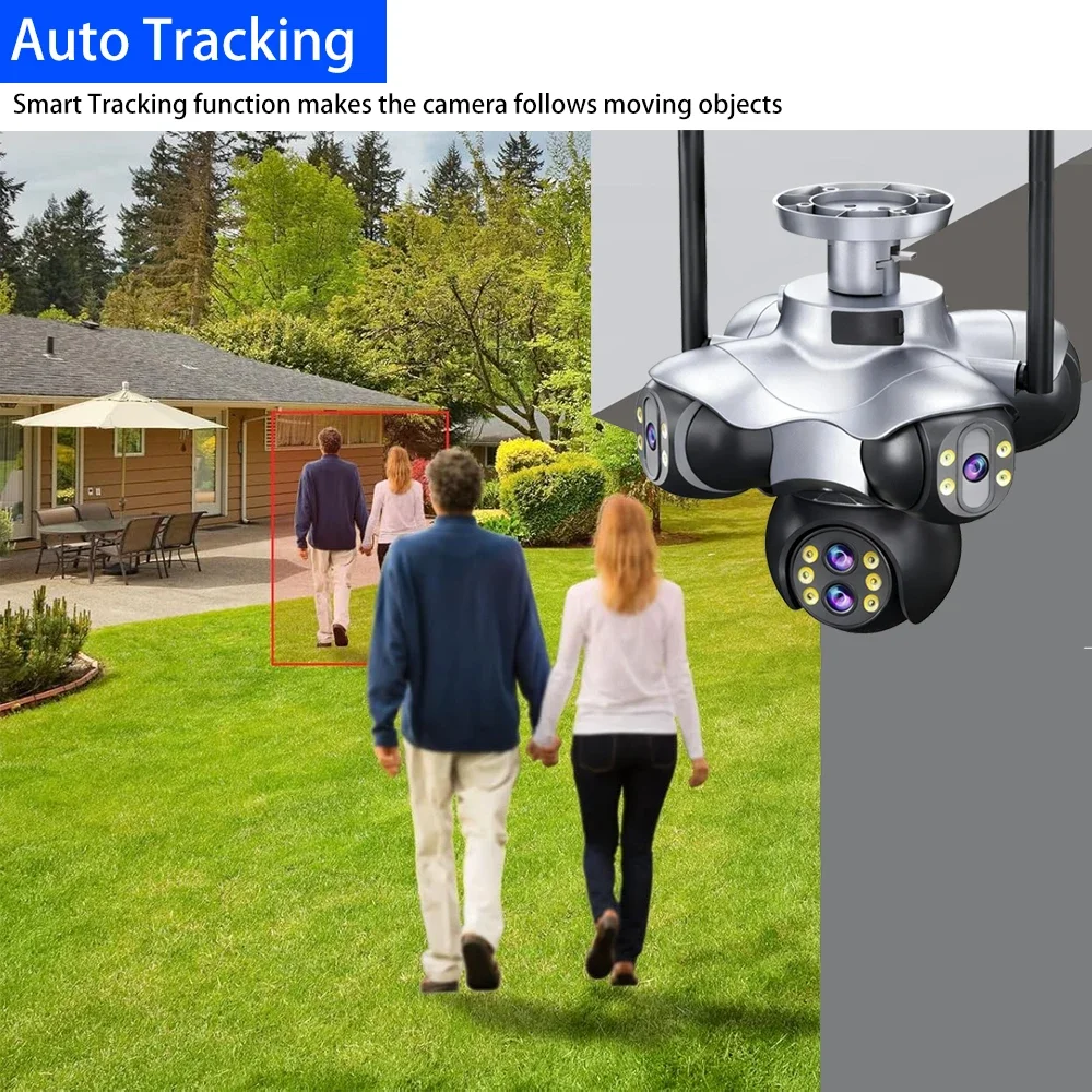 30MP SIX Lens Five Screen WiFi PTZ Camera CCTV 10X PTZ Zoom Security IP Camera Video Security Surveillance Auto Tracking Home