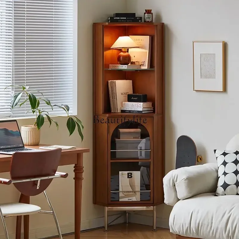 

01 Nordic solid wood corner cabinet simple small apartment living room corner cabinet