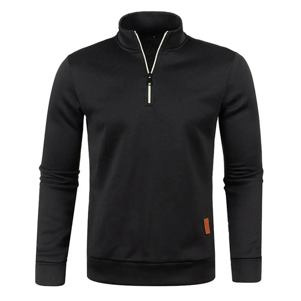 Zipper Half Placket Men Jumper Outdoor Sport Loose Pullover Autumn T-shirt Solid Color Long Sleeve Male Bodybuilding Tee Top