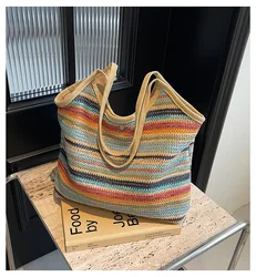 2024 New Fashionable Simple Shoulder Bag High Quality Large Capacity Tote Bag Striped Design Buckle HOT SALE Handbag