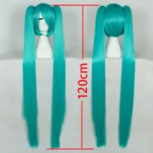 

Women Long Green Blue Straight Girl Hair Ladies Wig +120CM Ponytails