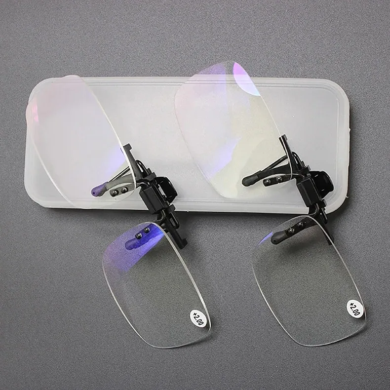 Flip Up Down Clip Lesebrille Ultraleicht mit Clip Anti-Blau-Lupe Randlose optische Linsen Presbyopie-Brille – Detail 10
