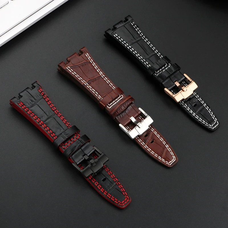 High Quality Genuine Leather Watch Strap For AP Royal Oak Offshore AP15710 15703 26470 26133 Cowhide Watch Band 28mm Notch Pin