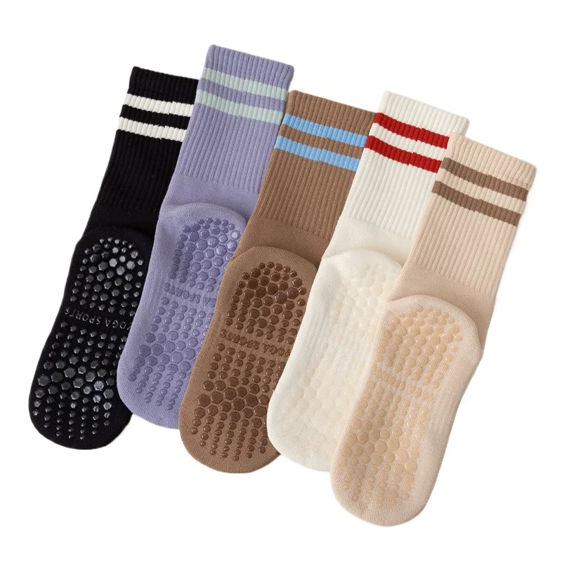 

Stripe Mid-calf Yoga Socks Cotton Breathable Non-slip Pilates Socks Fitness Dance Floor Socks Sports Yoga Aids