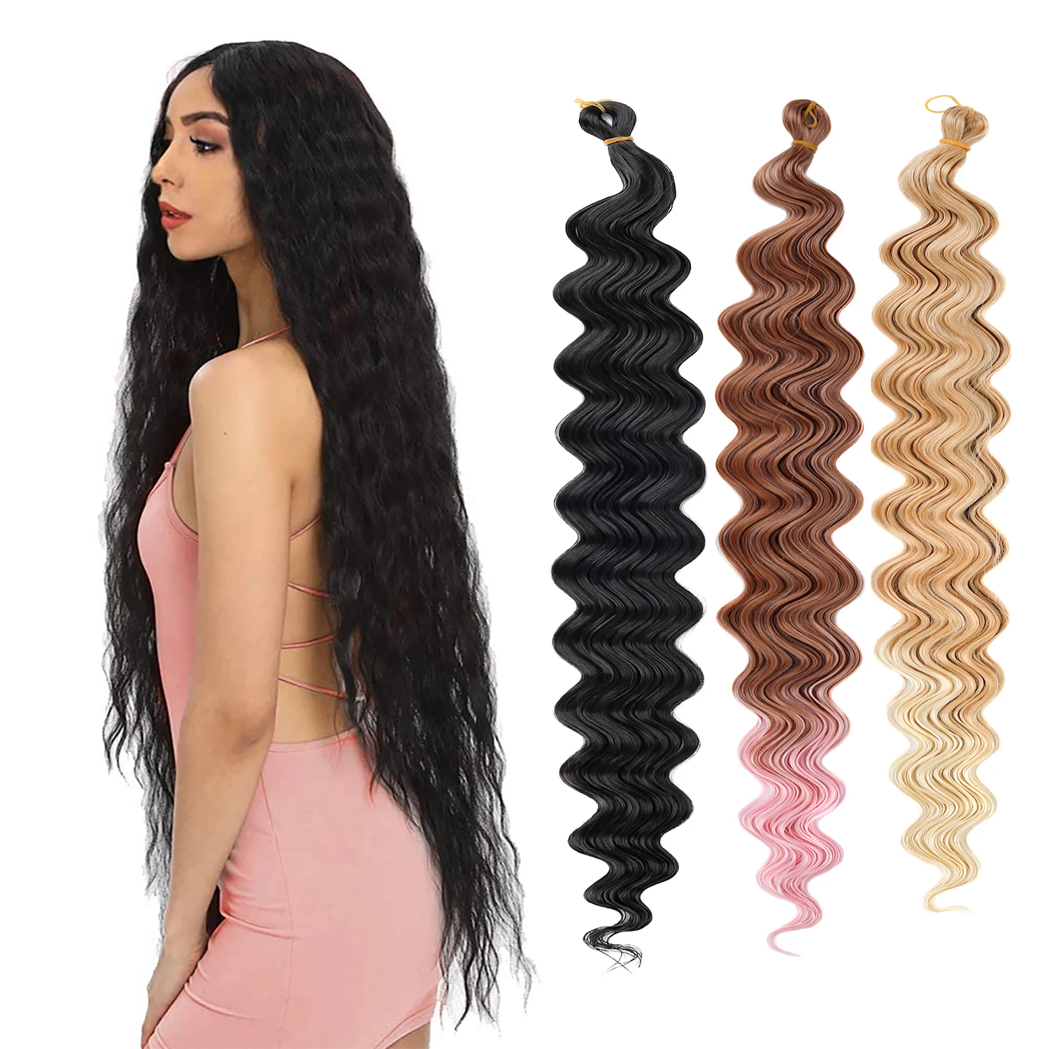 

Crochet Hair 30inch 150g Boho Curly Wavy Braiding Hair Deep Water Ocean Wave Synthetic Bohemian Crochet Braids