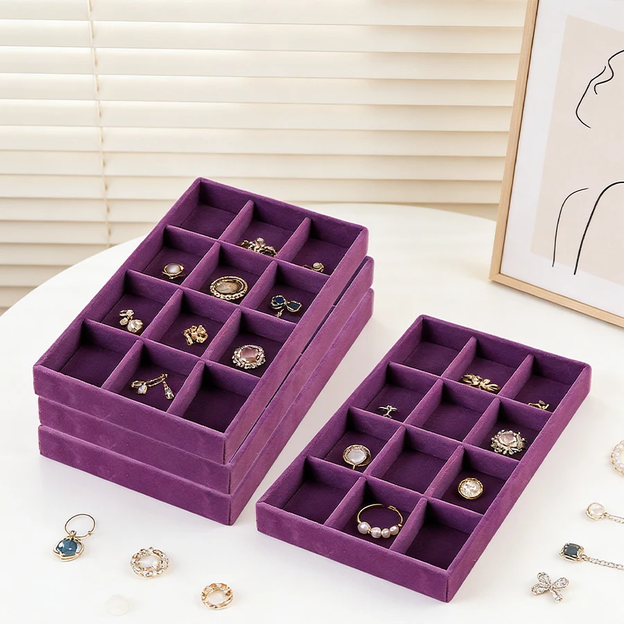 

Бархатный поднос для демонстрации украшений, Изысканная шкатулка для ювелирных изделий, Коробка для хранения браслетов и ожерелий, Органайзер-поднос, Фиолетовый, 4 шт.