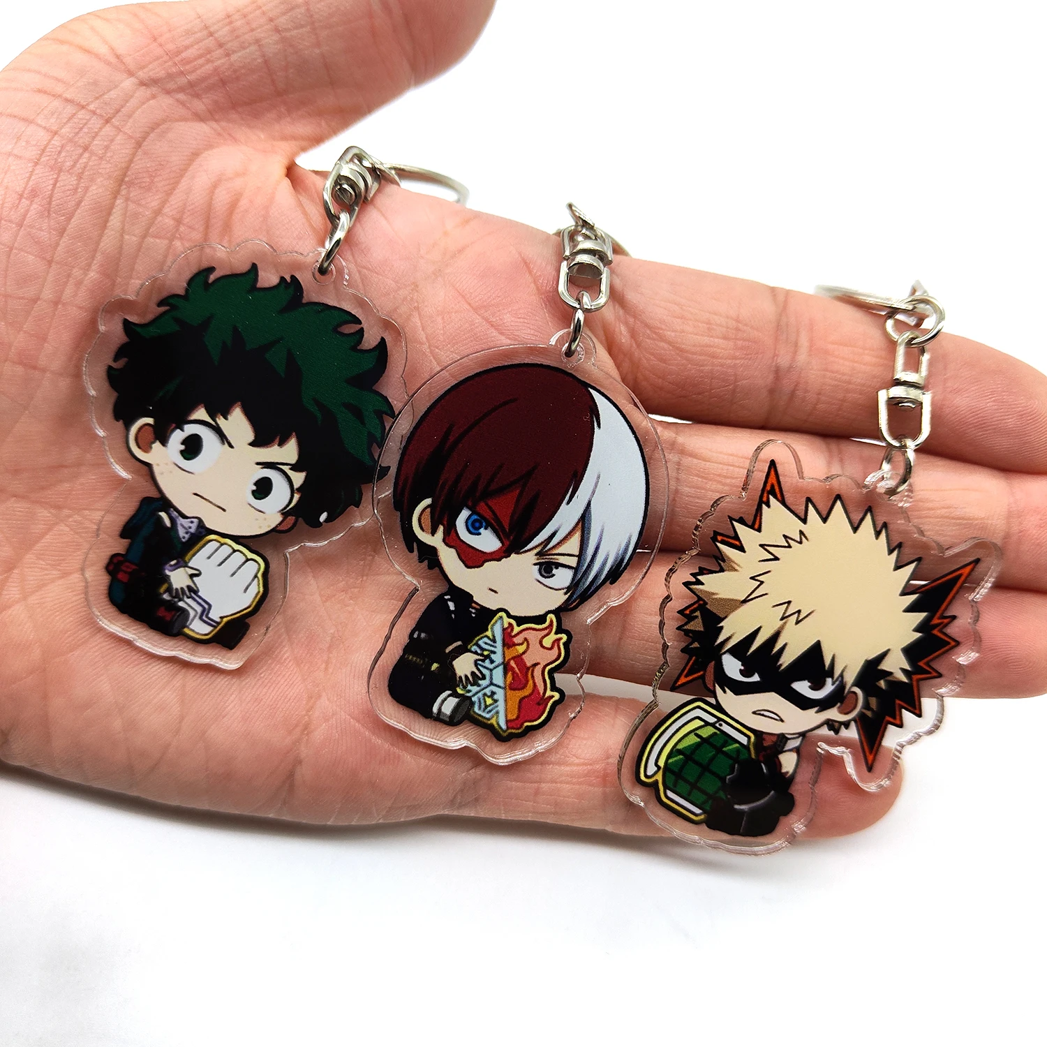 Anime herói acrílico Keychain, acessórios pingente transparente, presente bonito dos desenhos animados, Izuku Bakugo Katsuki