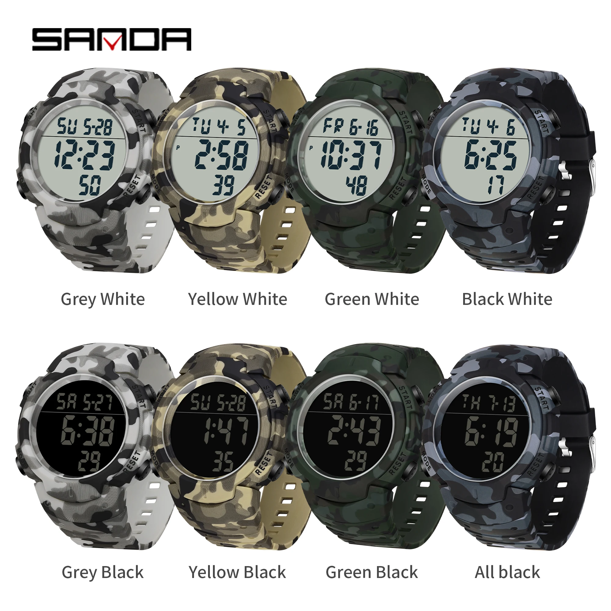 SANDA Series Electronic Men Watch Sport Multi functional Fashion Cool Waterproof LED Luminous Digital Men WatchesNew Camouflage