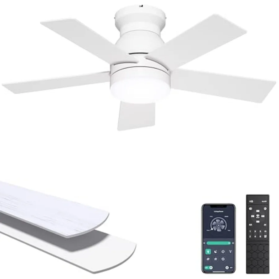 

Ceiling Fans with Lights, Low Profile Ceiling Fan with Light and Remote/APP Control, Flush Mount, Dimmable, Qiuet DC Motor, Sma