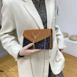 Women Fashion Shoulder Bag Deer Head Decoration Messenger Bags Pu Leather Button Underarm Luxury Chain Lady Small Square Handbag