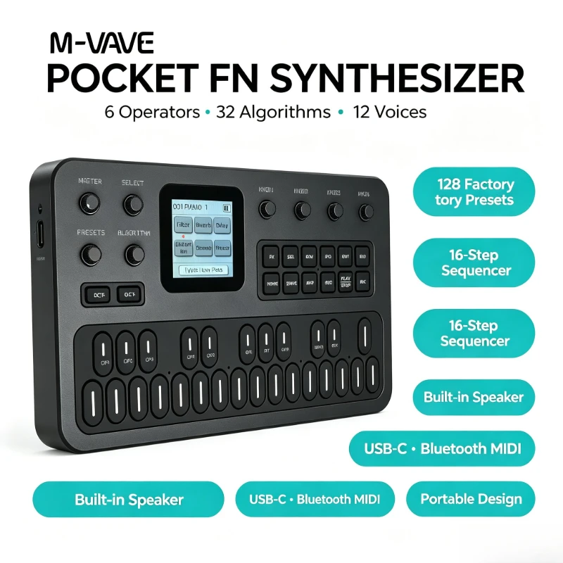 Synthétiseur FM portable M-Vave Fm-1, 6 opérateurs, 32 algorithmes, 128 préréglages, haut-parleur intégré, Bluetooth, MIDI, batterie 12h, cadeau de fêtes