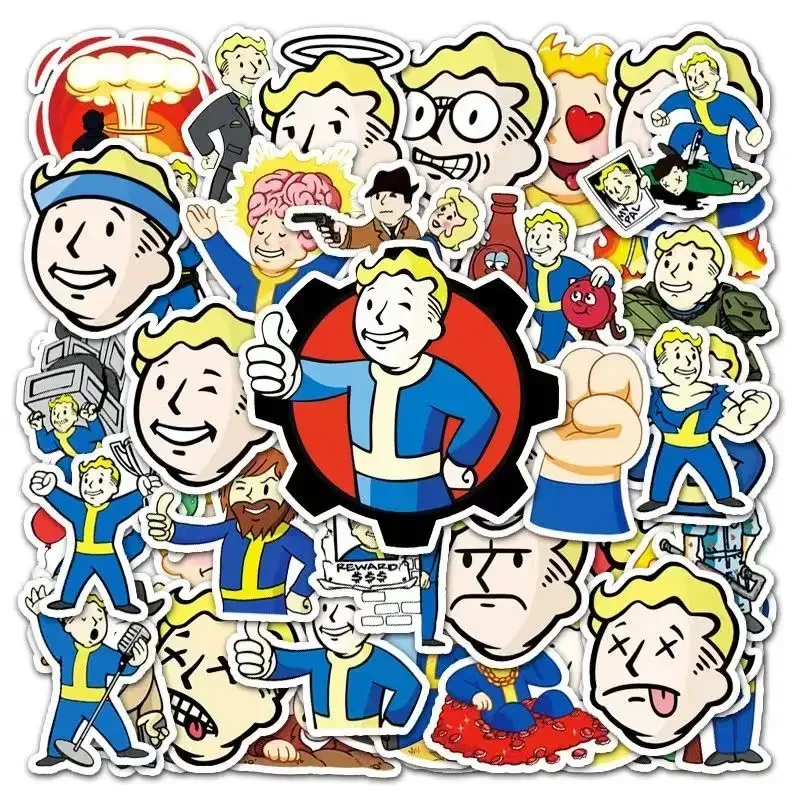 60 buah kartun game seri kartun fallout shelter stiker kasus alat tulis tahan air Decal foto album Graffiti mainan hadiah