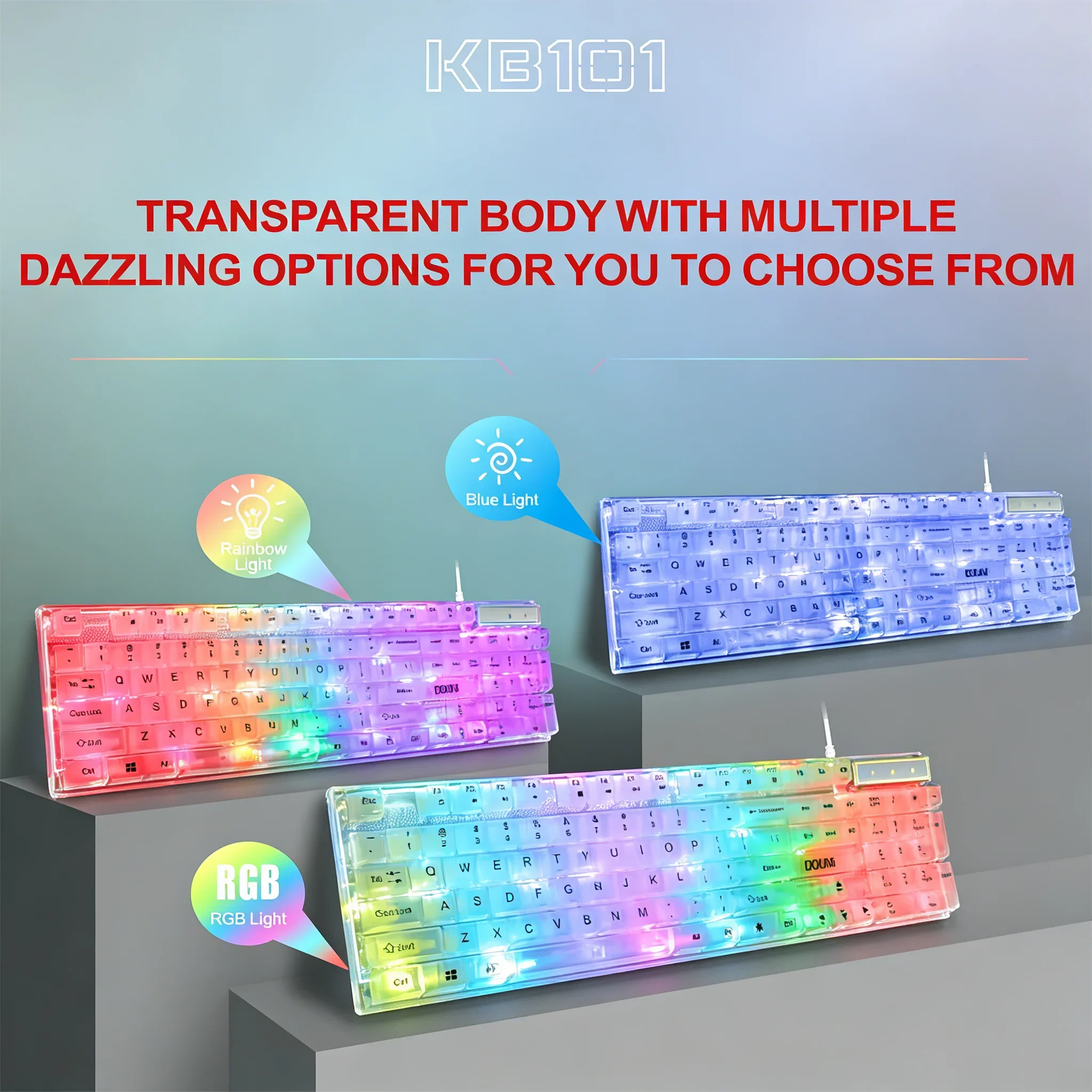 Transparent Gaming Keyboard USB Wired Colorful RGB Backlight Mechanical Feel Touch For Laptop PC