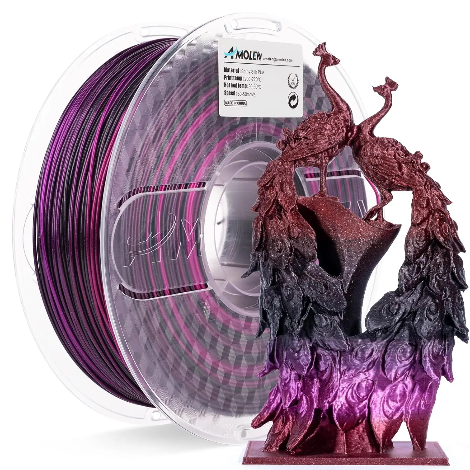 

Silk Shiny 3D Printer Filament PLA 1.75mm Gradient Black Purple Red Fuchsia 1KG/2.2lb Compatible with Printers and Pens