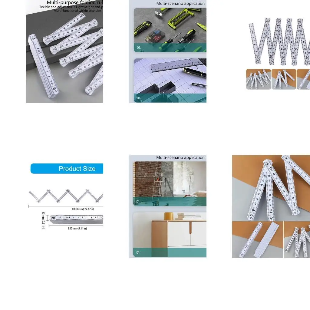 

R9UF 2Pcs 1 Meter Plastic Foldable Ruler with Easy to Read Scale Measuring for Construction & Educational Setting