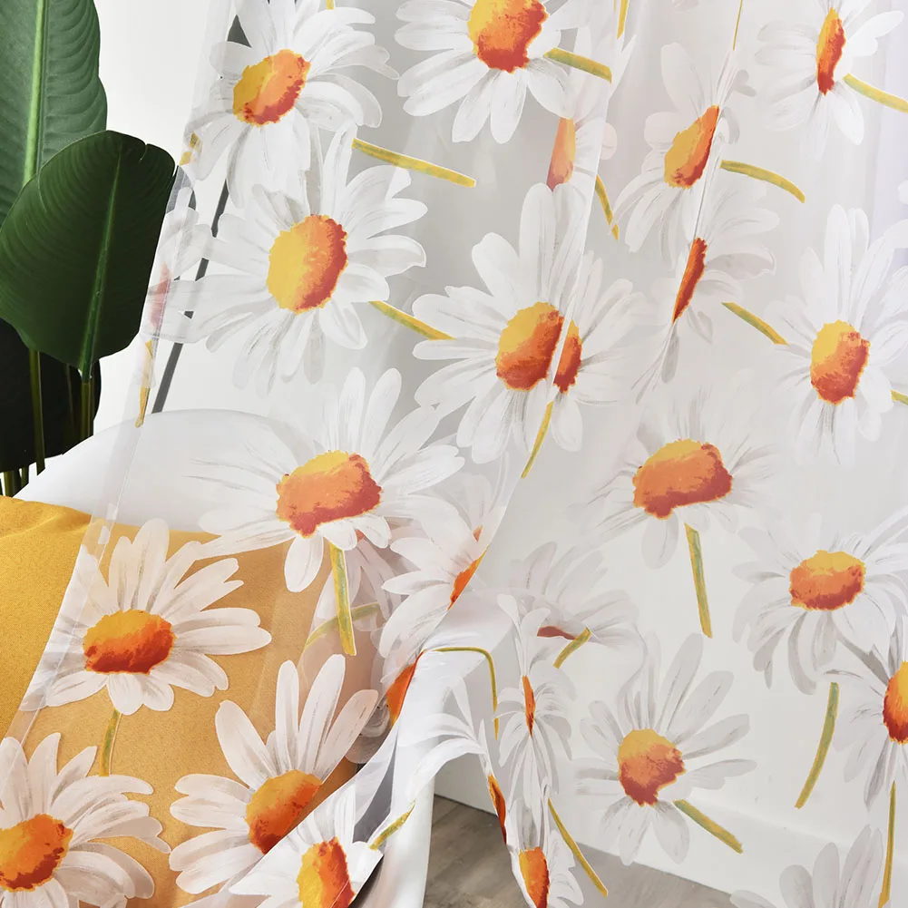 LEEJOOM Floral Flower Curtain White Tulle Daisy Sheer Window Curtain Drapes In Living Room Home Decor 1PC