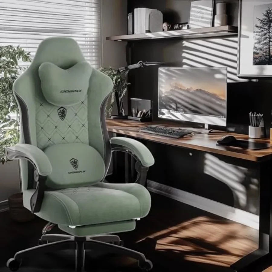 Gaming Chair for Adults with Heated Massage Lumbar Support, Fabric Upholstery in Black, Ergonomic Design with Pocket Spring Cus