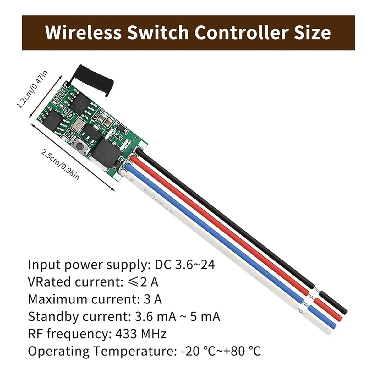 ABFW 433MHz Wireless Remote Control Switch 2 Way 1 Channel DC 5V-24V 2A Mini Receiver for Lamps LED Lights Fans Etc 2 Way