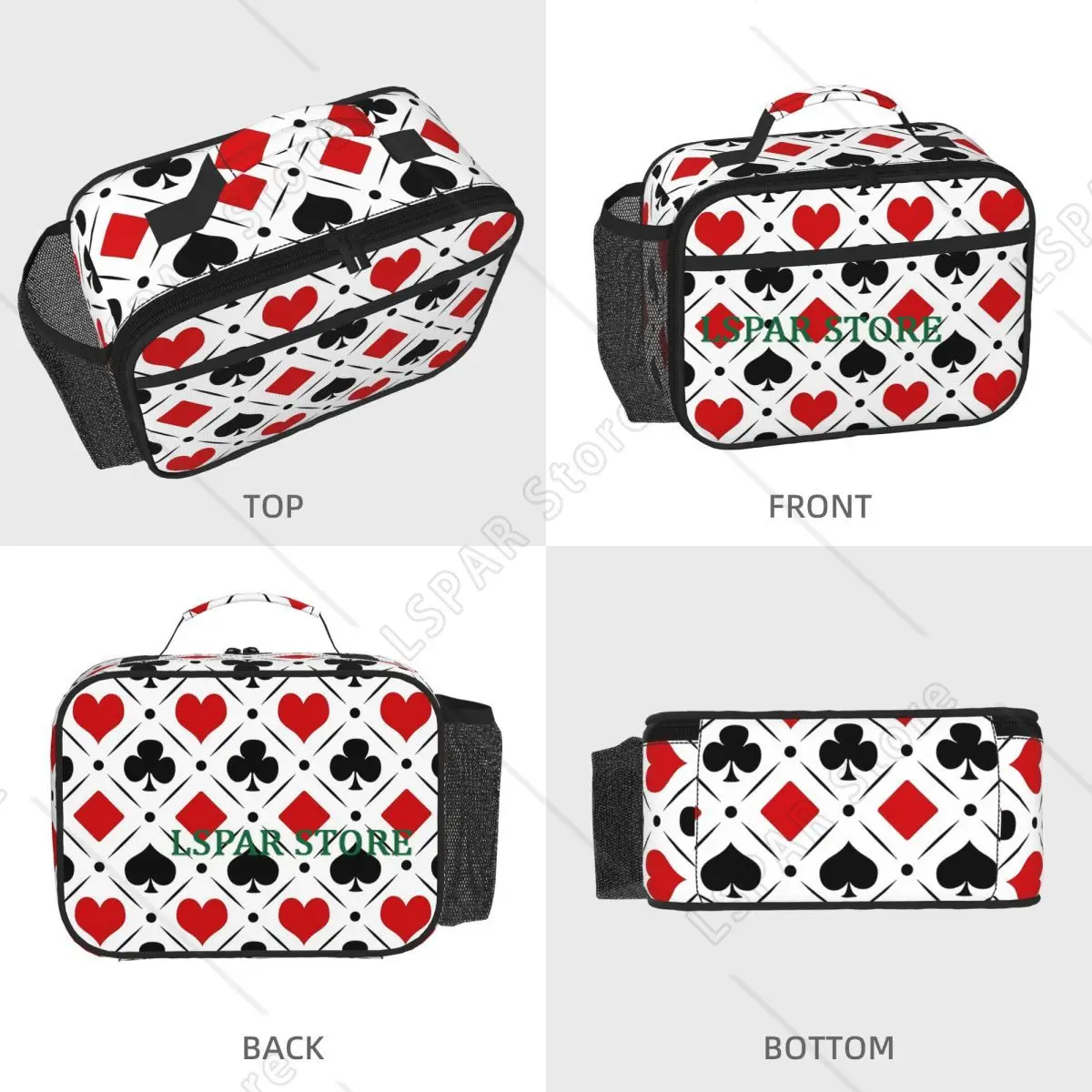 Playing Card Suits Symbols Insulated Lunch Bag for Women Office Cooler Thermal Food Box Tote Portable Lunch Boxes Container