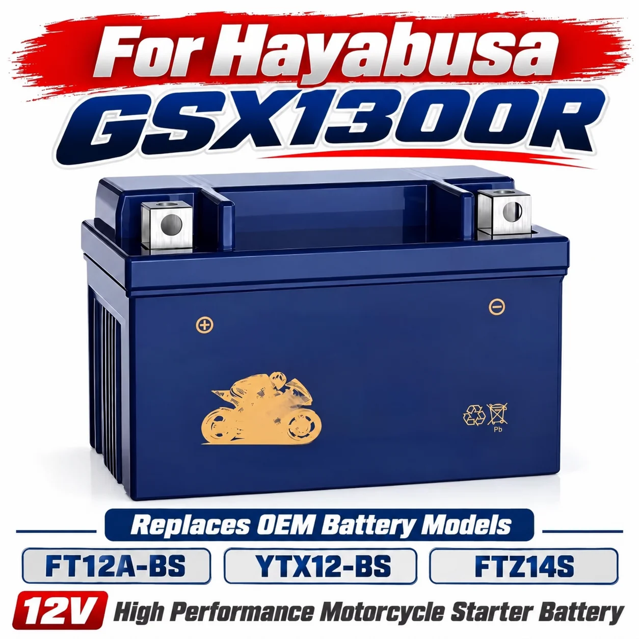 New 12V Motorcycle Battery for Hayabusa GSX1300R FT12A-BS YTX12-BS FTZ14S Replacement High Performance Motorbike Starter Battery