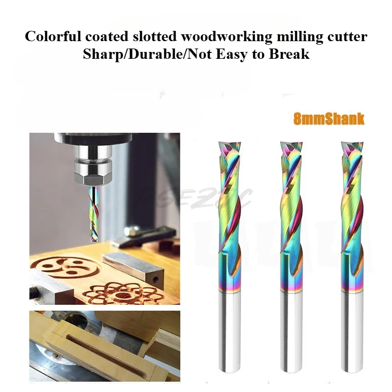 1PC Double Edged Composite Milling Cutter with Colorful Coating for Engraving Tungsten Steel Slotting Woodworking Milling Cutter