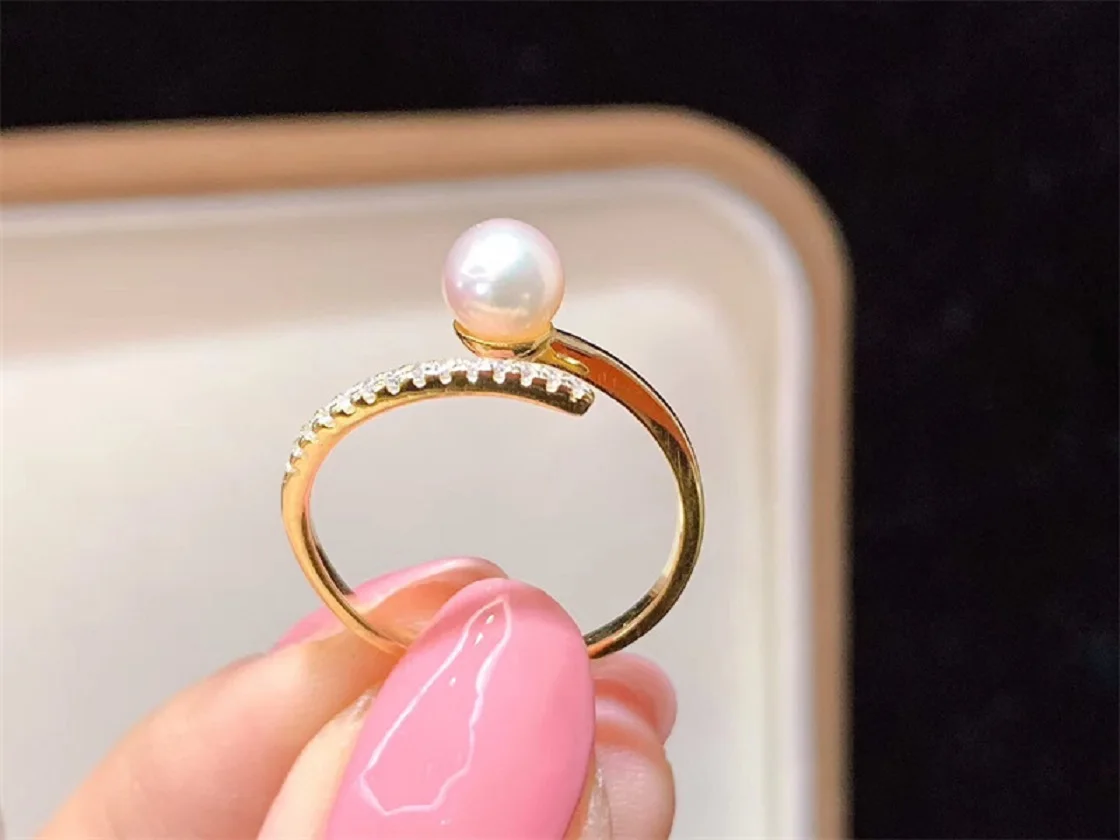 Stunning Natural  AAAA++++ New 8-9mm Pearl 18K Gold Wrapped Simple and Stylish Design Opening Ring