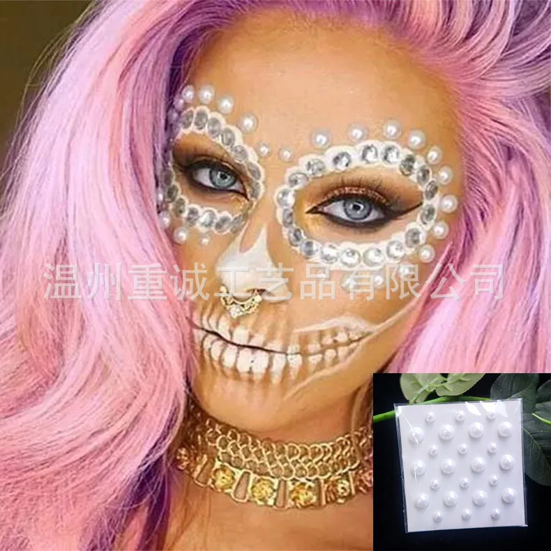Style Face Pearl Stickers Self Adhesive Glass Gems for Makeup Rave Festival Party Costume Decoration Wholesale