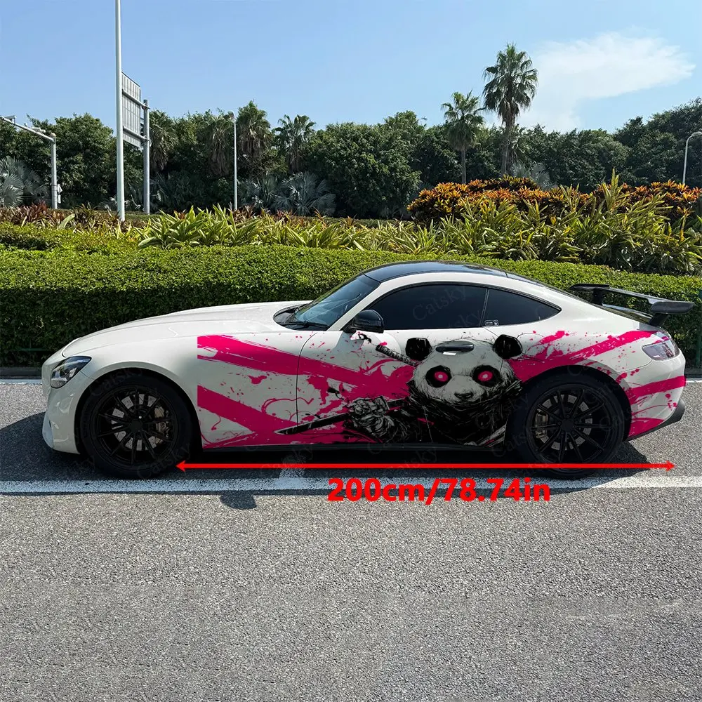 2pcs Samurai Panda Pink Splash Car Side Wraps, Self-Adhesive PVC Waterproof & Scratch-Resistant Stickers, Car Accessory Gift
