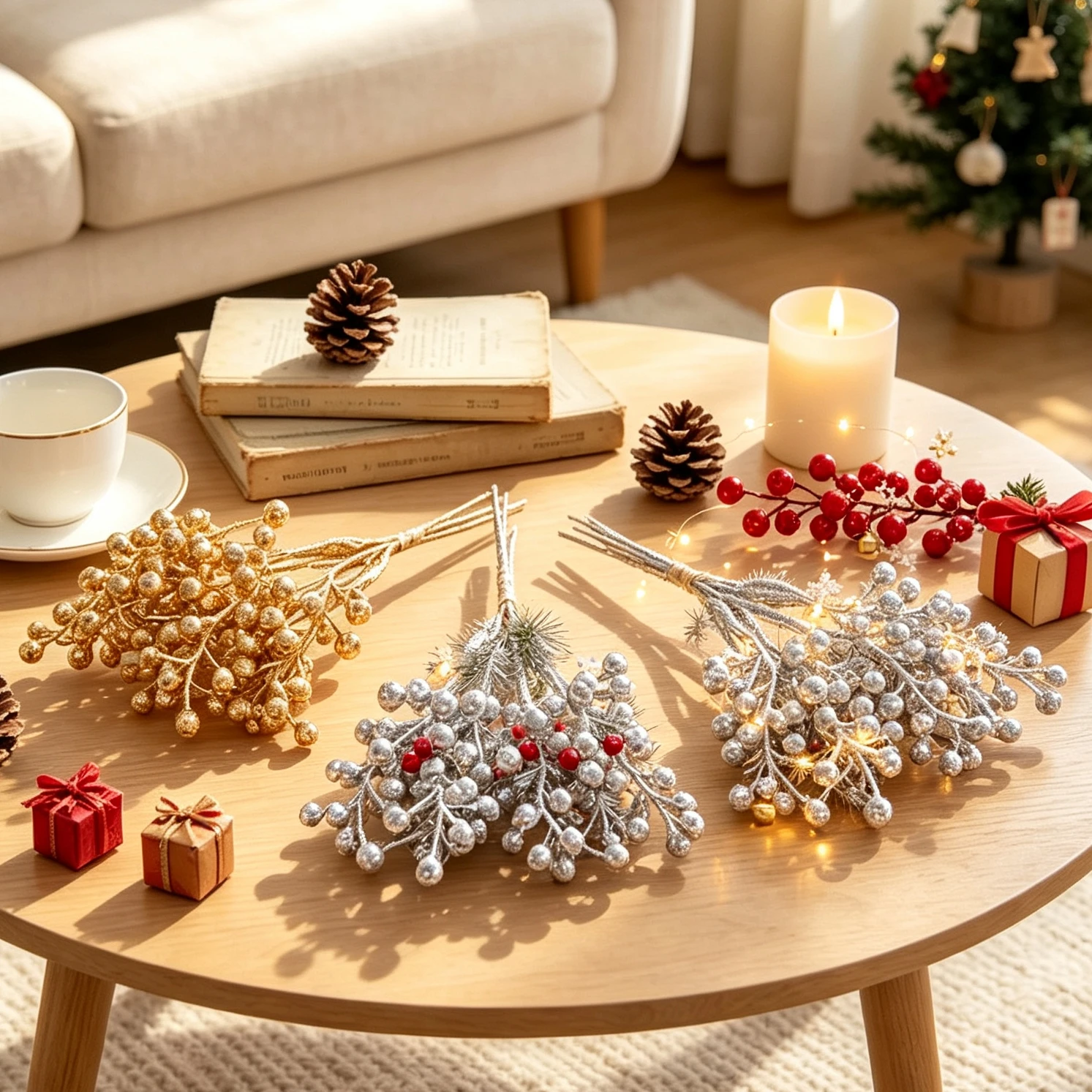 2/4pcs Artificial Plants Home Fall Christmas Tree Halloween Wedding Wreath Decor High Quality Bridal Accessory DIY Gift Ornament