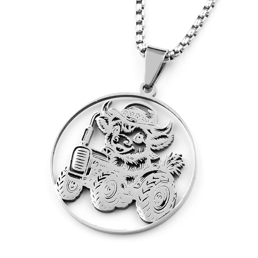Hollow West Cowboy Calf Driving Tractor Pendant Necklace For Women Men Stainless Steel Gold Color Animal Chain Farm Jewelry Gift