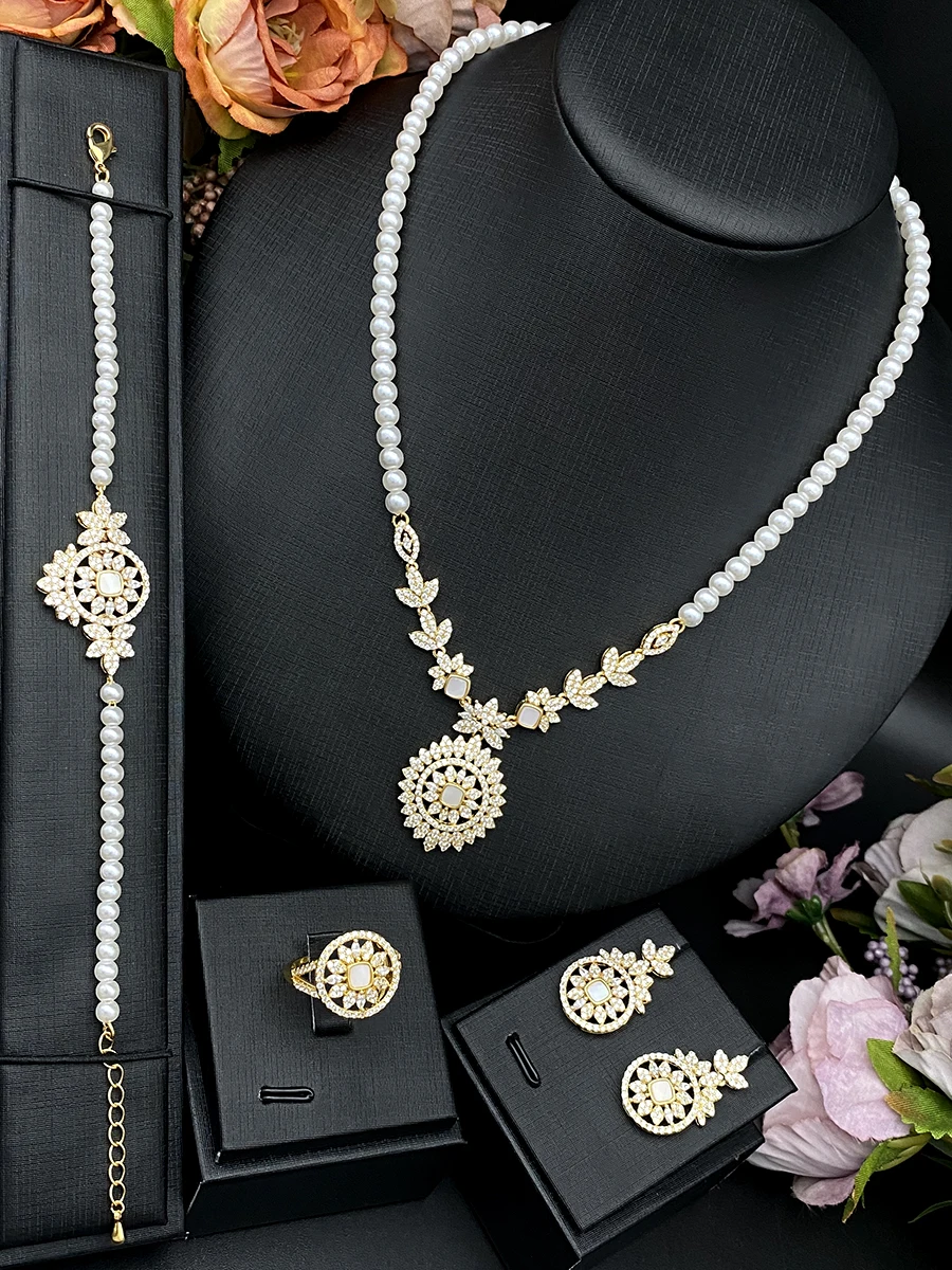 

4Pcs Falair Eternal Shine Imitation Pearl Set, Anti-Fade Copper Plated Jewelry , Luxury Gift for Wife Mom Her,Free Engraving