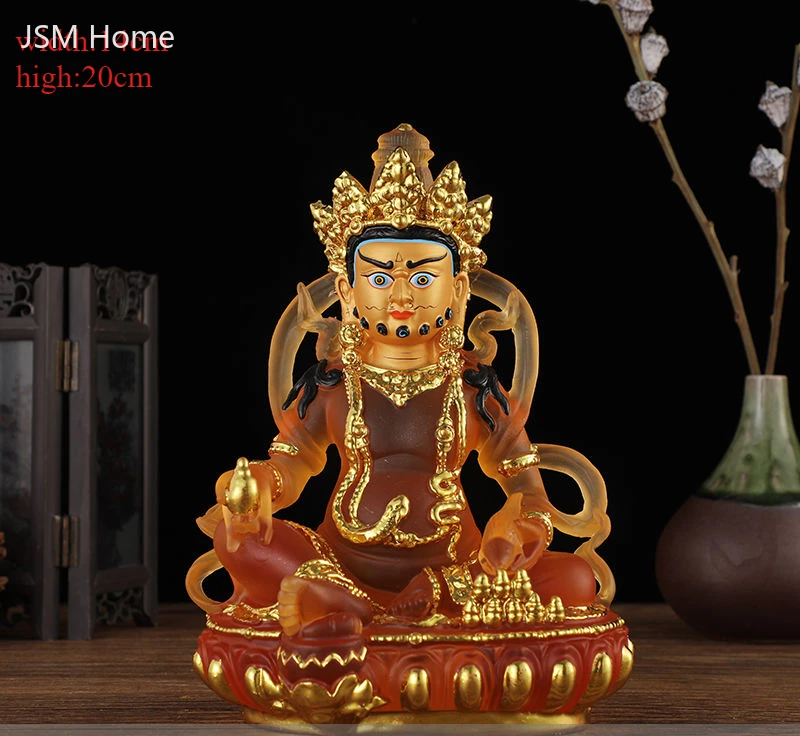 

Жёлтая статуя Будды Бога Богатства, Бодхисаттва, изделие из смолы, декоративное украшение, статуэтка с водной глазурью, статуя для храмовых подношений