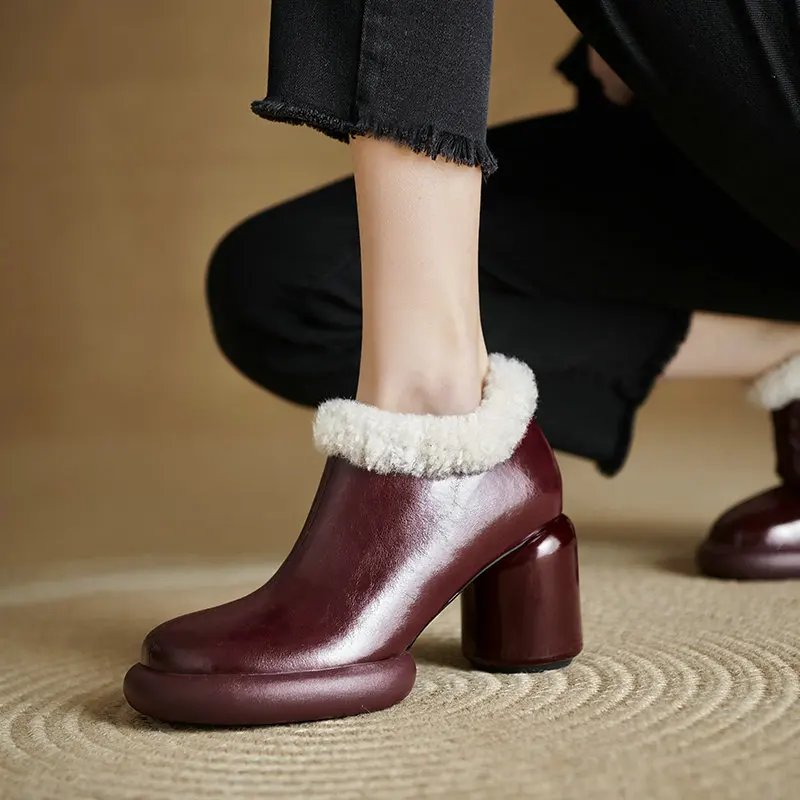 

2025 New Winter Women Ankle Snow Boots Platform Boots 100% Leather Cowhide Fashion Party Women's Shoes