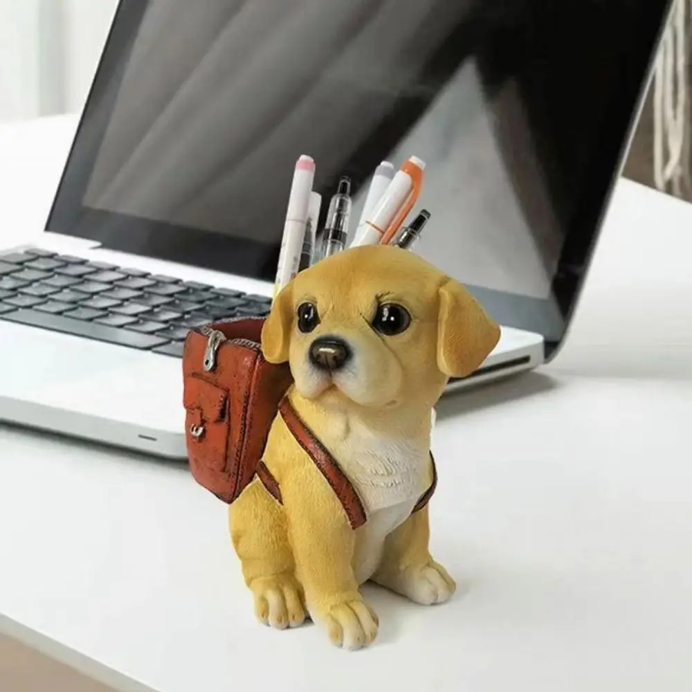 Multipurpose With Backpack Dog Pen Holder Hand-painted Cute Lucky Dog Ornaments Cartoon Desktop Storage Rack Home Decor
