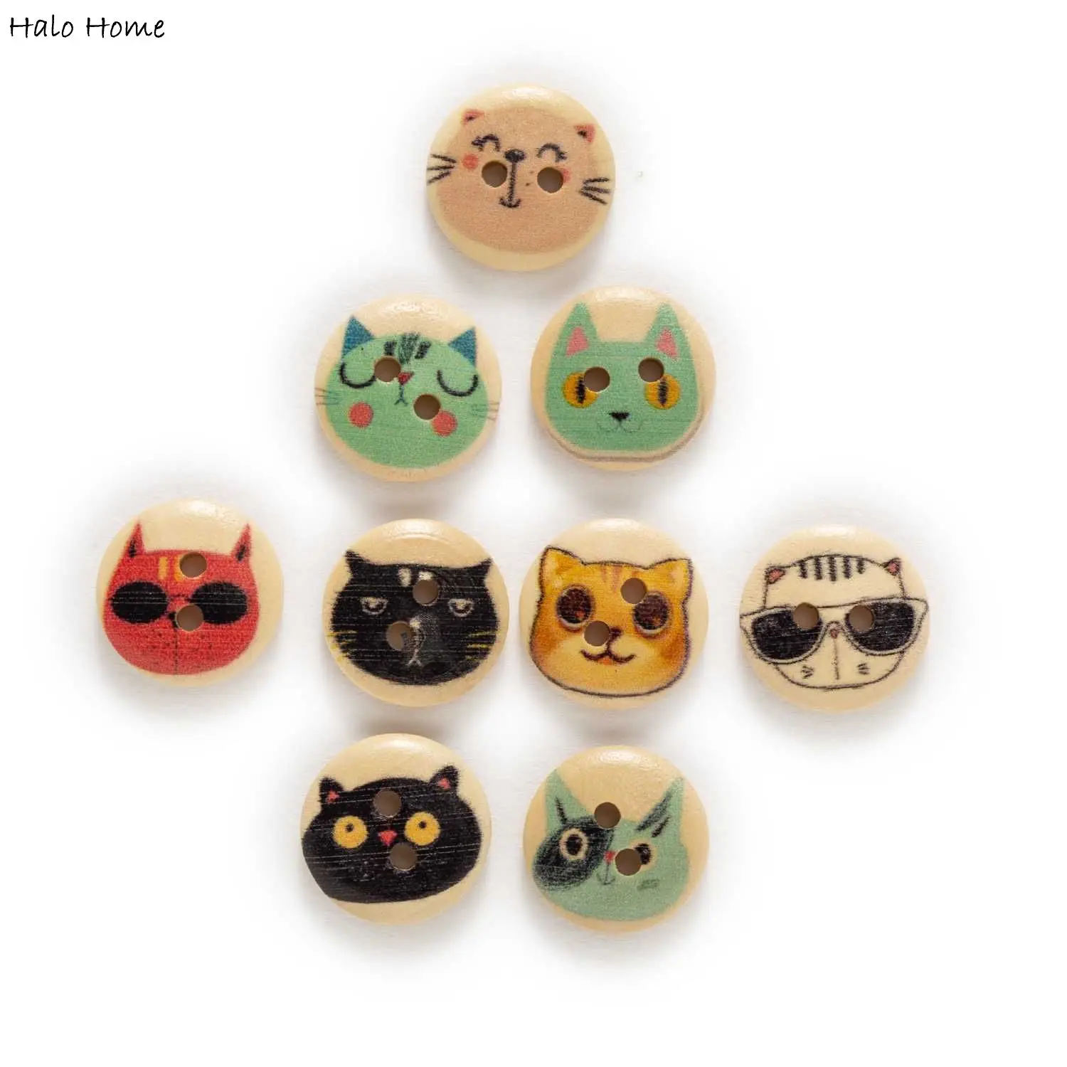 4 Style 15mm 50pcs Mixed Cat Theme Richly Colorful Round Wood Buttons Sewing Scrapbooking Clothing Crafts Handwork Accessories