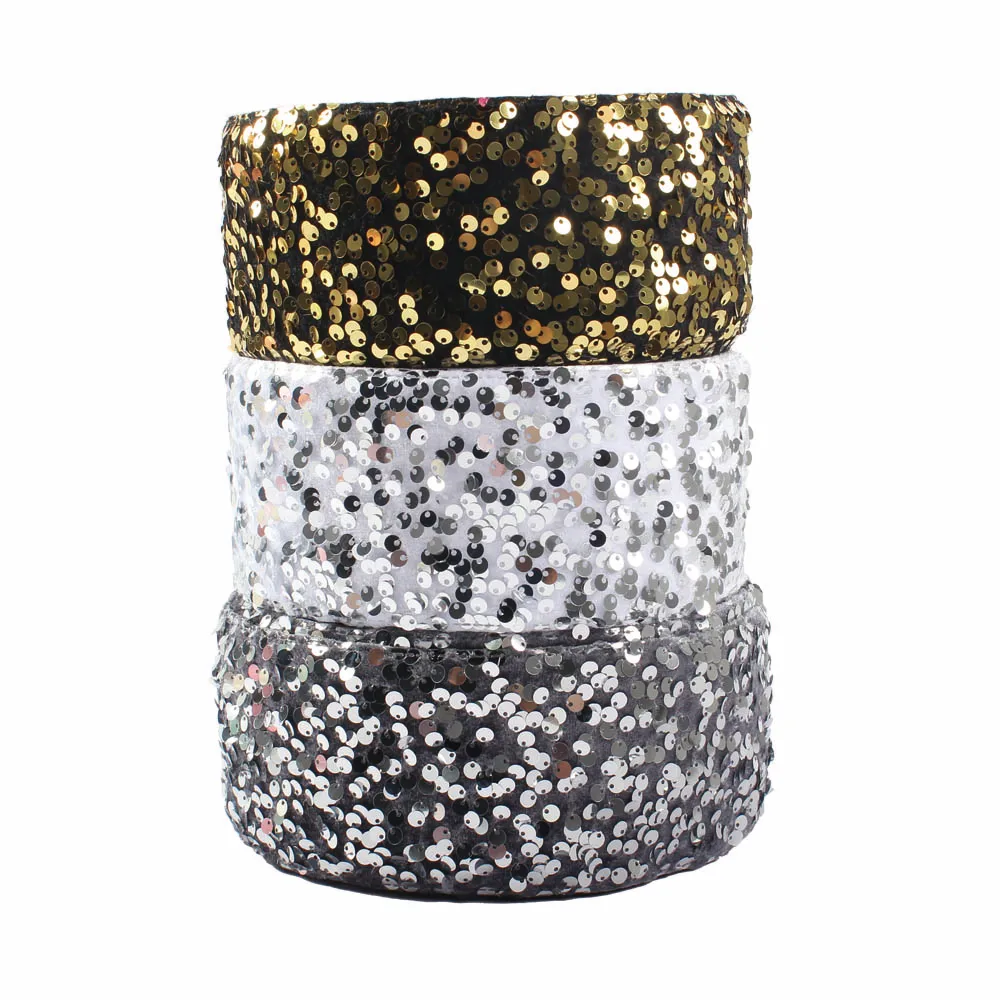 

5Yards/lot Golden and Silver Color Sequin Ribbon 75mm 3'' DIY for Bows Party Craft Decoration Crafts Materials