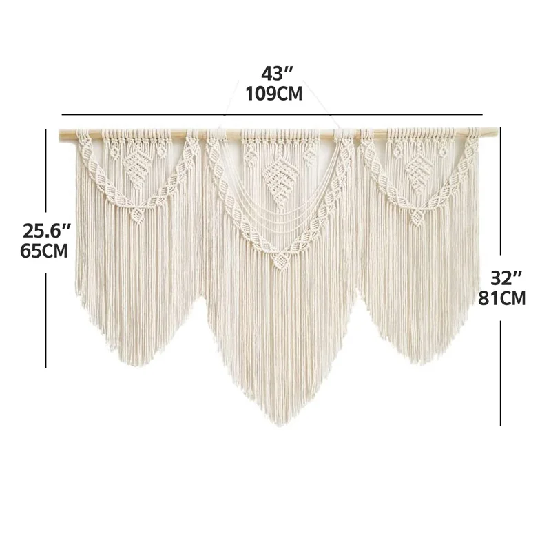 Große Makramee Wandbehang Wandteppich mit Holzstab hand gewebte Böhmen Quaste Vorhang Wandteppich Hochzeit Backgrou Boho Dekor 10