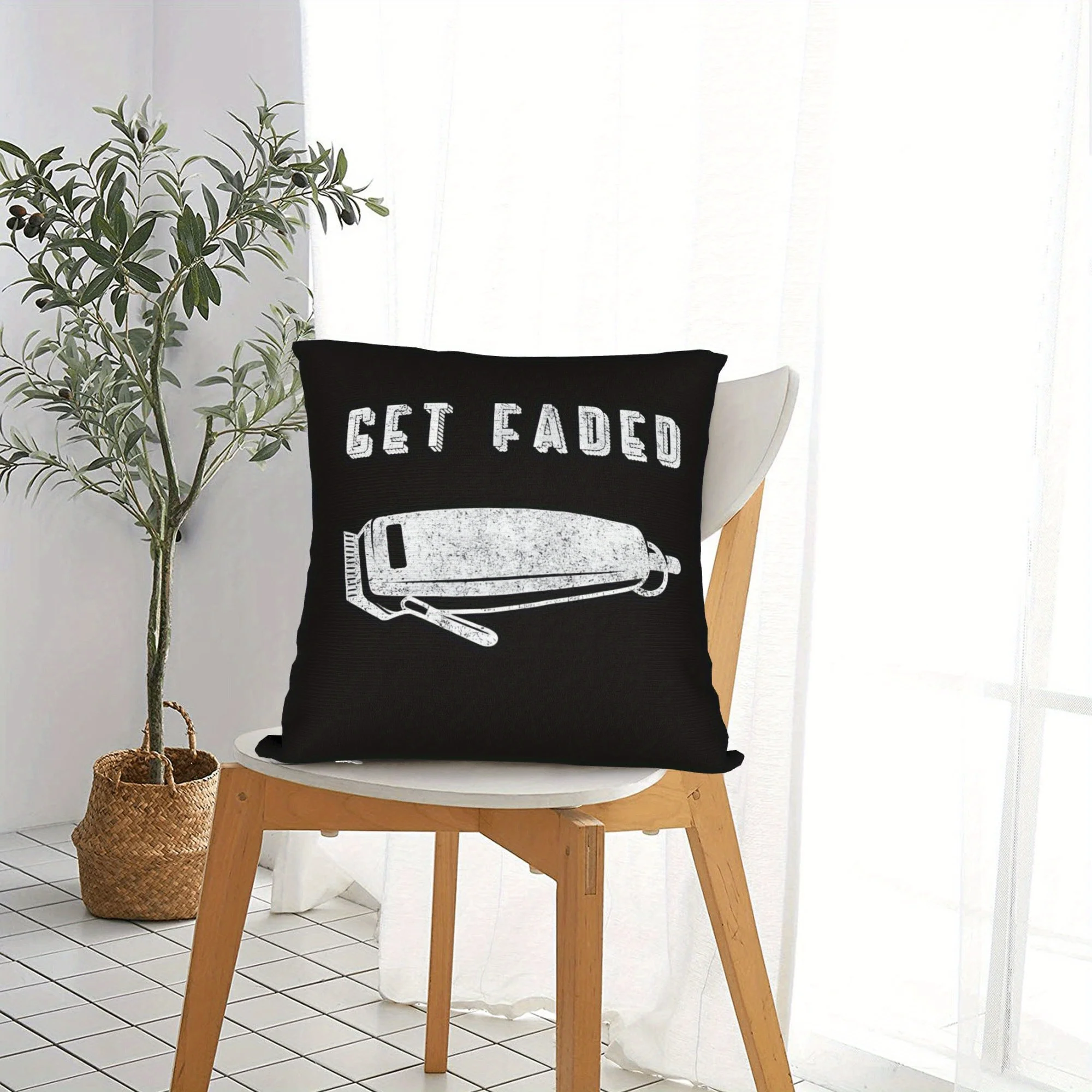 Barber Shop Pillowcase, Hair Clipper Print Cushion Cover, Get Faded Text Decor, Vintage Grooming Throw Pillow, Home Textile