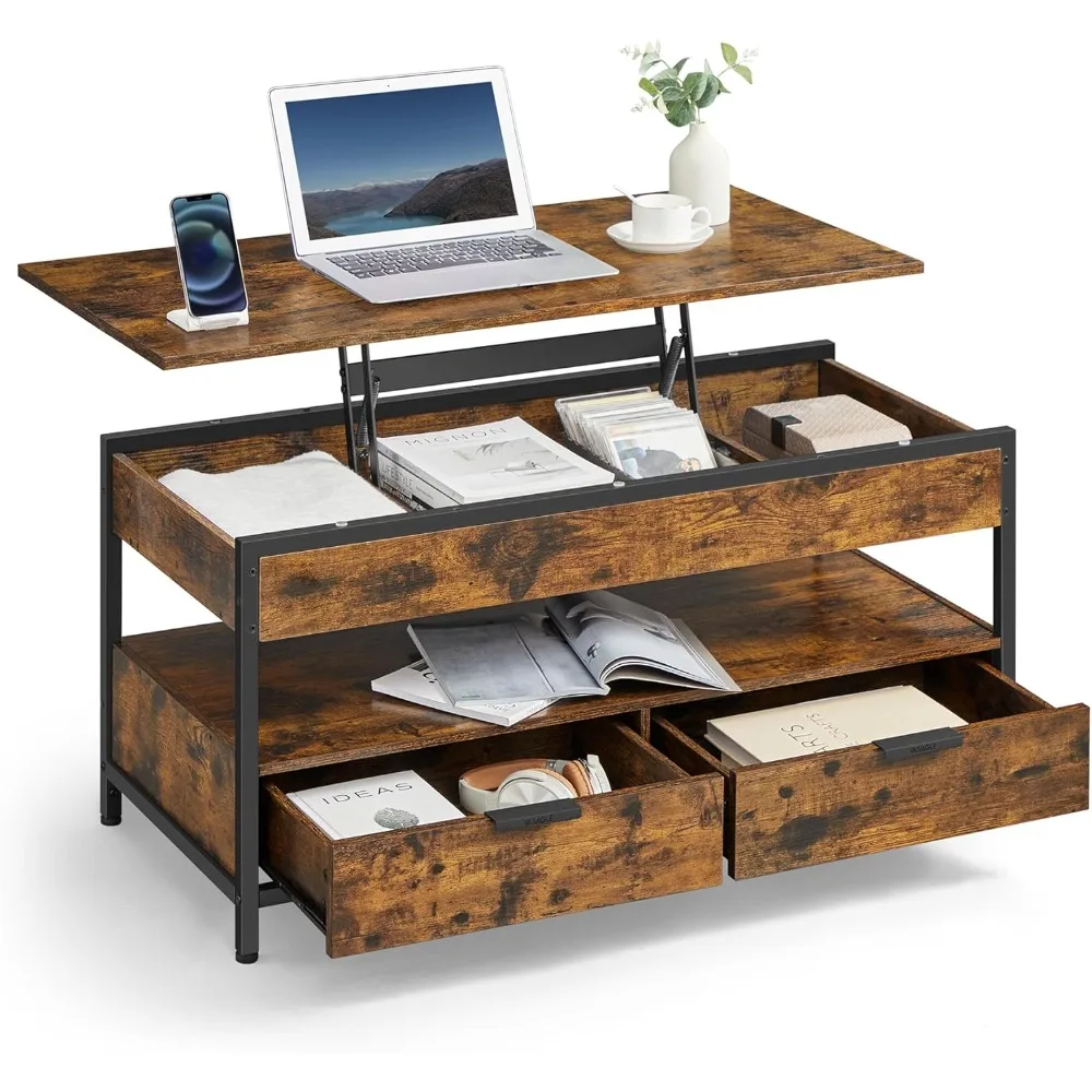 

Lift Top Coffee Table with Storage Drawers, Coffee Table for Living Room with Lifting Top, Hidden Compartments and Open