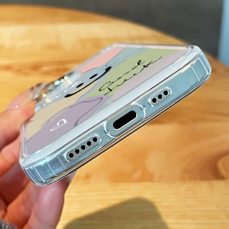 Прозрачный чехол для телефона с улыбающимся лицом и бантом в форме сердца для iPhone 17 Pro Max 16E 16 15 13 12 11 14 7 8 Plus XS X XR, противоударный мягкий чехол