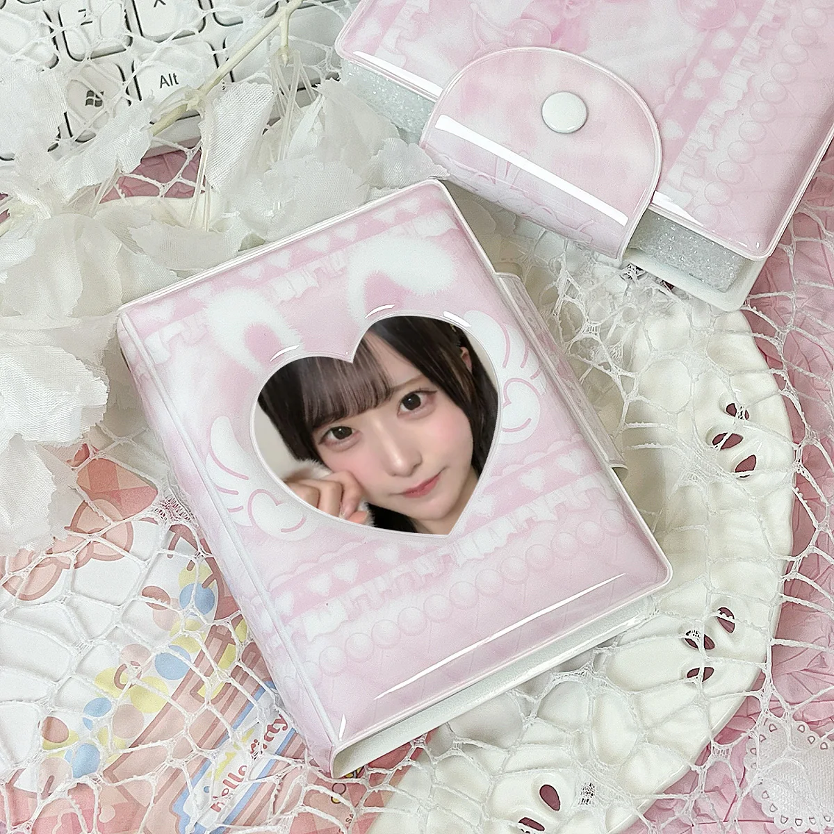 Cute Pink Angel Bunny Photo Album, Kpop Korean Entertainment Photo Card Holder, Suitable for 3-3.5inch Photo Card, Large Capacity, Star Chasing Idol Photo Card Storage and Protection Holder