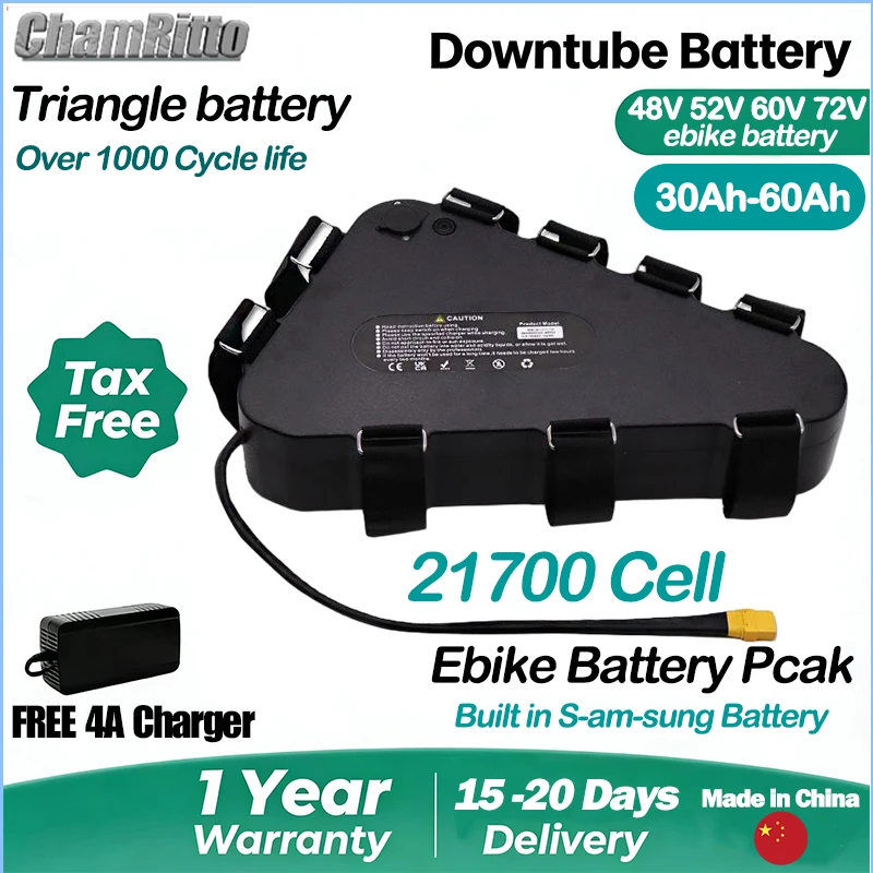 

48V Battery Electric Bicycle 60v 72v chamrider Triangle battery 52v 30ah 40 50 60ah ebike 3000w High-Power 21700 lithium battery